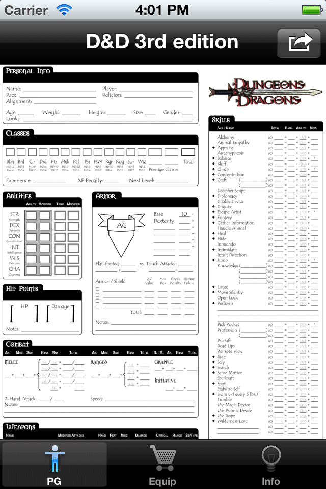 Screenshot Real Sheet: D&D 3.0 Edition Screenshot Real Sheet: D&D 3.0 Edition